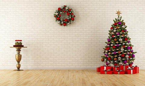 White Brick Wall Christmas Tree Backdrop for Photo DBD-19396