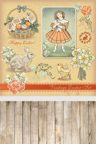 Happy Easter Bunny Eggs Girl  Backdrops for Photography GE-014