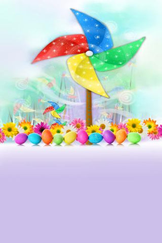Colorful Easter Eggs Spring Fowers Backdrop for Children Photography GE-047