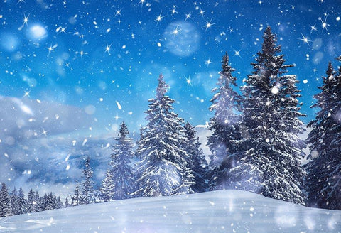 Telón de Fondo de Navidad Hermoso Cielo Azul Invierno Nieve Árboles de Navidad GX-1076