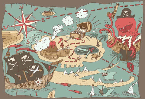 Cartoon Animated Treasure Hunt Island Map Photography Backdrop