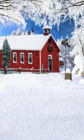Nieve de Invierno Casa Roja Telón de Fondo para Fotografía L-867