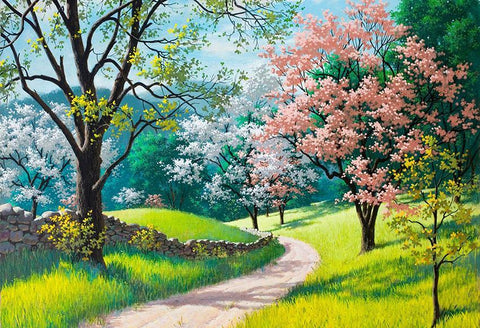 Spring Flowers Miountain Scenery Baclkdrop for Studio  S-2741