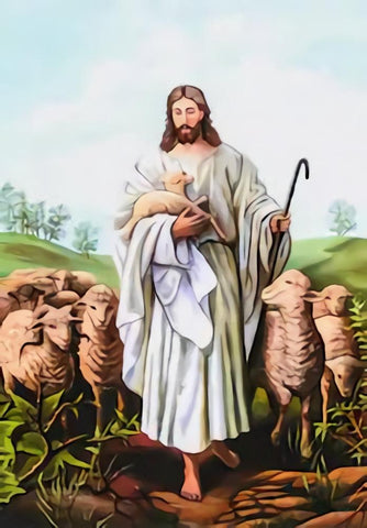 Jesus Is the Good Shepherd  Oil Painting Christian Backdrop SH338