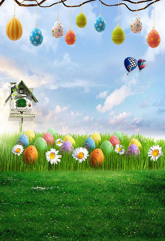 Easter Eggs  Spring Green Grass Backdrop for Photo Booth LV-1359