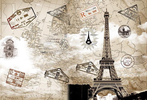Paris Eiffel Tower  Vintage Map Backdrop Backdrop for Photo Shoot  LV-1878