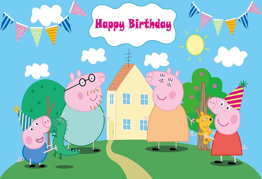 Peppa Pig Feliz Cumpleaños Telón de Fondo de Fotomatón LV-614 – dbackdropes