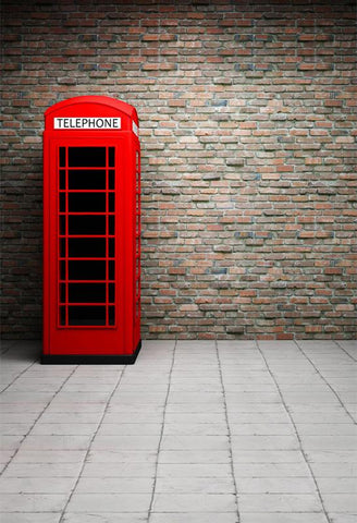 Brick Wall Red Telephone Booth Backdrop for Photo Studio ZH-1