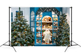 Estantería de Navidad llena de juguetes Árboles decorados Regalos Papá Noel Telón de fondo M11-75
