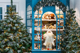 Estantería de Navidad llena de juguetes Árboles decorados Regalos Papá Noel Telón de fondo M11-75