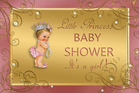 Baby Shower Fondo Dorado Pequeña Princesa Telón de Fondo para Niña BA01