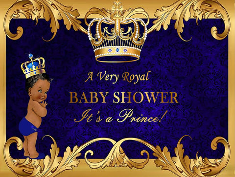 Baby Shower Telón de Fondo Azul Zafiro con Frontera Dorada BA03