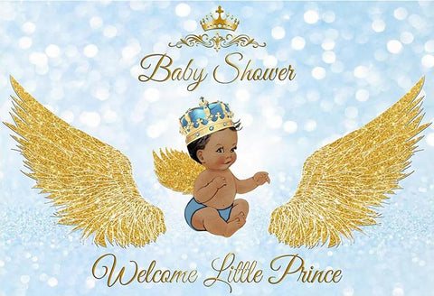 Baby Shower Bebé Niño Bienvenido el Pequeño Príncipe Fondo con Alas Doradas BA32