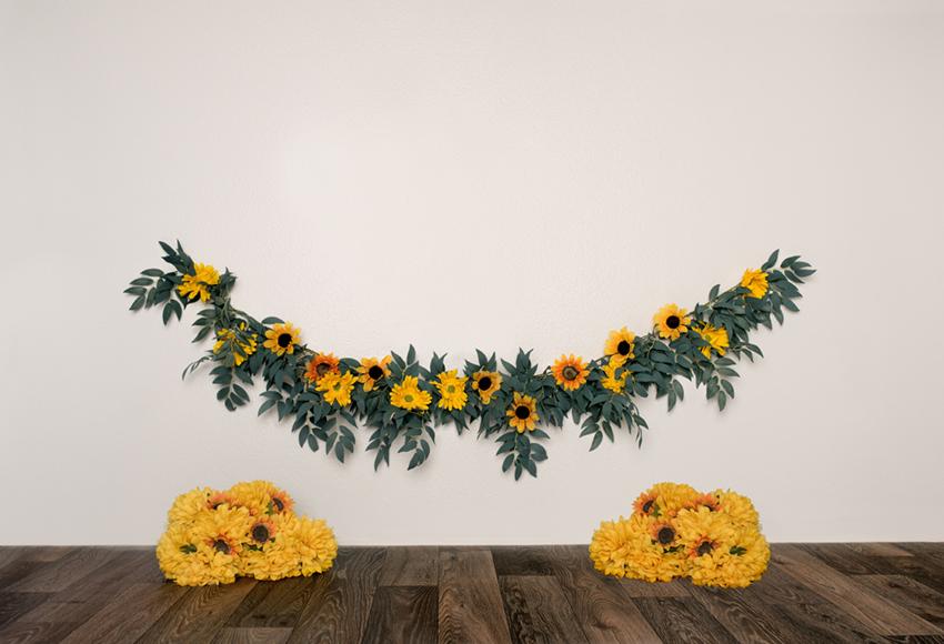 Spring Yellow Flowers Decorations White Wall Backdrop Designed by Beth Hrachovina