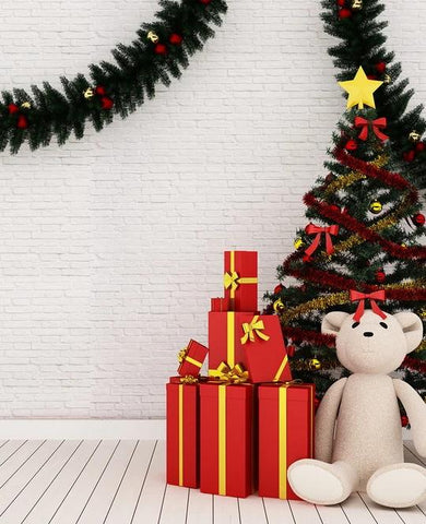 Bear White Wall Christmas Gift Backdrops for Party DBD-19443