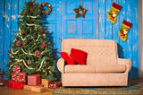 Christmas Tree Sofa Blue Door Backdrops for Photography DBD-19329