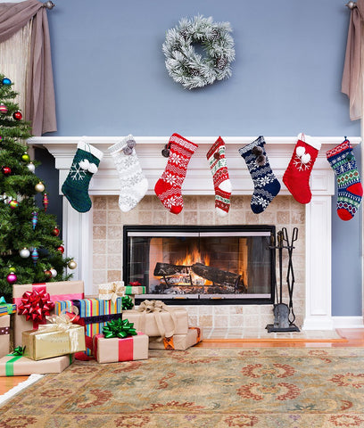 Christmas Tree Fireplace Gift Christmas Socks Photo Booth Backdrops DBD-19306