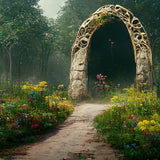 Fondo de entrada de arco de flores de bosque misterioso D1016