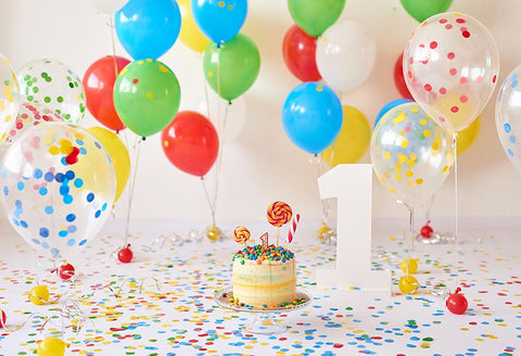 Decoraciones del Primer Cumpleaños Globos Pastel Telón de Fondo Rosado –  dbackdropes