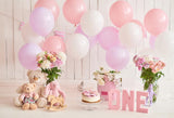 Decoraciones del Primer Cumpleaños Globos Pastel Telón de Fondo Rosado de Fotografía D283