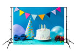 Birthday Backdrop Homemade Dessert Blue Background for Children D312