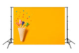 Birthday Backdrop Waffle Cone Yellow Background for Photography D323