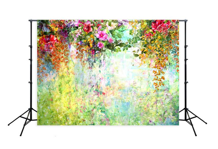 Abstract Flowers Watercolor Painting Spring Multicolored Flowers Backdrop D327