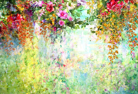 Abstract Flowers Watercolor Painting Spring Multicolored Flowers Backdrop D327