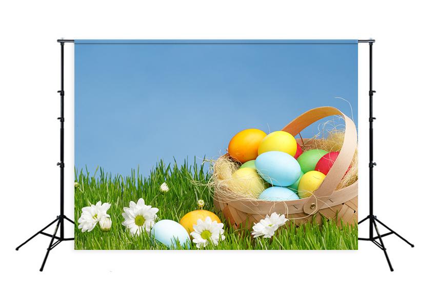 Colorful Easter Eggs Green Grass Happy Easter Photography Backdrop SH564