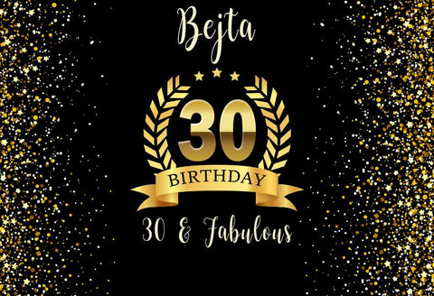 Personized Happy Birthday Banner Custom Gold and Black 30th Photo Backdrop D592