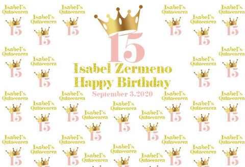 Custom Happy Birthday Banner 15th Repeating Photo Booth Backdrop D594