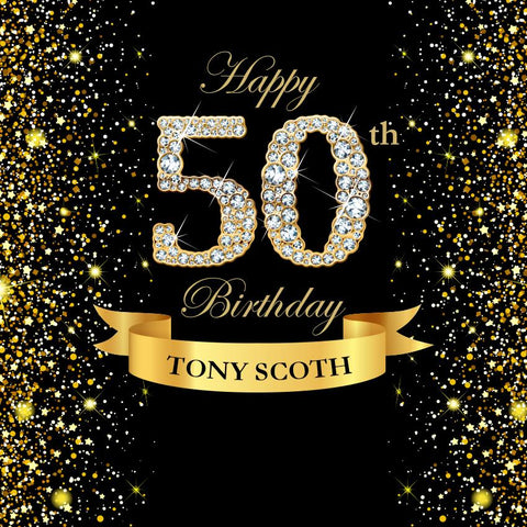 Gold and Black 50th Personized Birthday Photography Backdrop D604