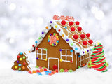 Gingerbread House Snow Twinkling Silver Backdrop D669