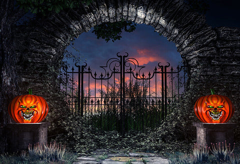 Halloween Scene Old Stone Gate Photo Backdrop