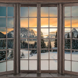 Fondo de escena de ventana de montaña nevada de invierno D952