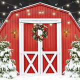 Navidad al aire libre nieve rojo granero puerta telón de fondo D957