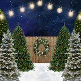 Fondo de luces de puerta de madera de árbol de Navidad D960