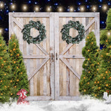 Fondo de ¨¢rbol de Navidad con puerta de madera D966