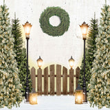 Fondo de árbol de Navidad con luces de valla de madera D968