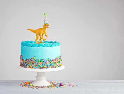 Dinosaur Cake White Background Baby Shower Backdrops IBD-19278