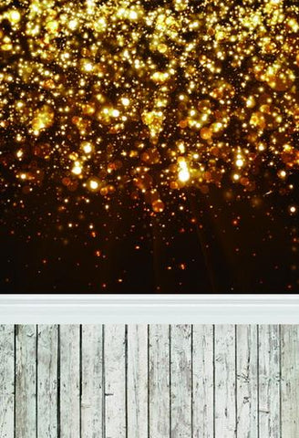 Gold Bokeh Backdrop With Wood Floor Background for Photography F-098