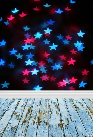 Blue Red Stars Wood Floor Photography Backdrops for Studio  F-123