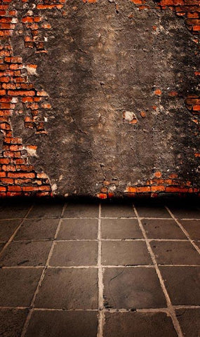 Damaged Red Brick Wall with Floor Backdrop for Photography F-1579