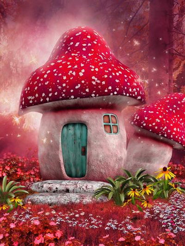 Dreamland Fairytale Mushroom House Alice Theme Party Backdrop F-163