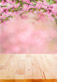 Spring Flowers  Blurred Wood Floor Photo Booth Backdrop F-2347