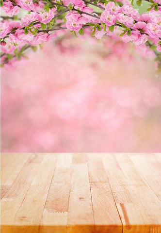 Spring Flowers  Blurred Wood Floor Photo Booth Backdrop F-2347