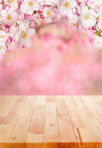 Spring Flowers Blurred Wood Floor Photo Studio Backdrop F-2348