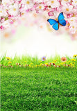 Spring Flowers Butterfly Green Grass Easter Photo Studio Backdrop F-2349
