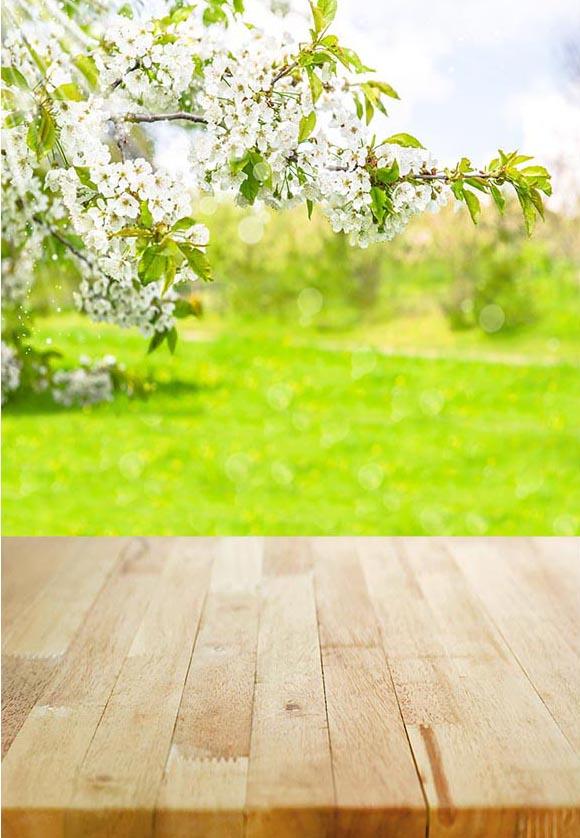 Spring Blossom Green Grass Backdrop for Photography F-2351