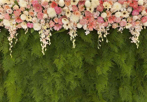 Green Leaves Flowers Backdrop for  Party Events F-2371